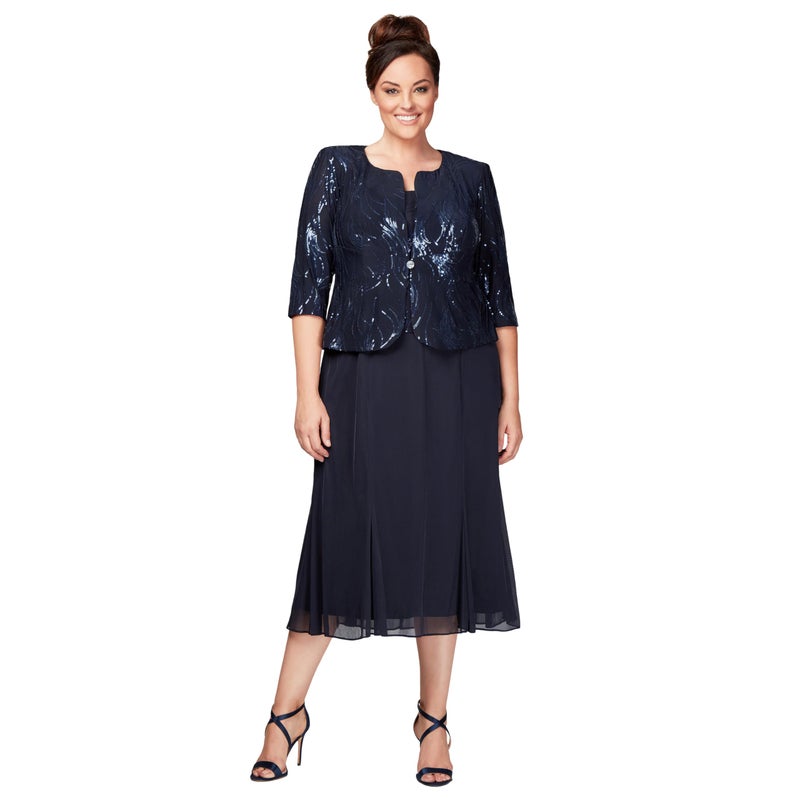 Alex Evenings Women's Tea Length Mother of the Bride Jacket Dress, Formal Events, Wedding Guest (Plus Size), Navy, 20W - Image 1